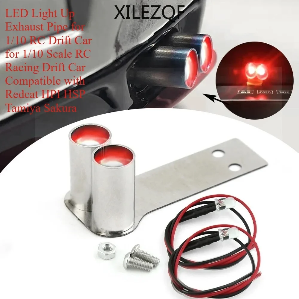 

LED Light Up Exhaust Pipe for 1/10 RC Drift Car for 1/10 Scale RC Racing Drift Car Compatible with Redcat HPI HSP Tamiya Sakura