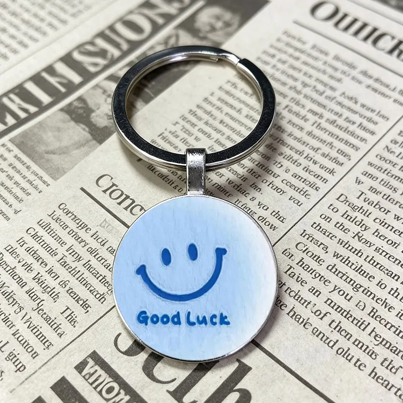 Adorable Smile Face Good Luck Glass Key Ring Dainty Daily Gift For Girls Boys And Women