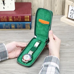 CONTACTS FAMILY Genuine Leather 1 Slot Watch Box for Rolex Luxury Pouch with Zipper Portable Organizer Bag Watch Case 4 Colors