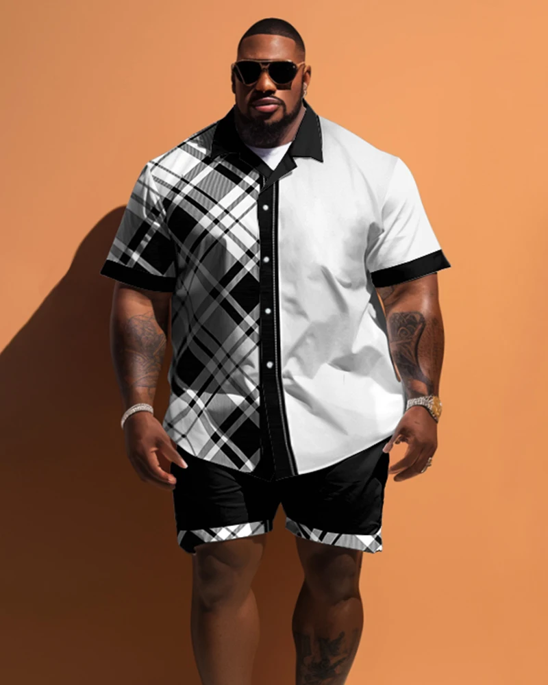 Biggmans Shirt Plus Size Set L-9Xl for Summer Clothing Oversize Men\'s Business Office Short Sleeve Shirt Shorts 6Xl 7Xl 8Xl