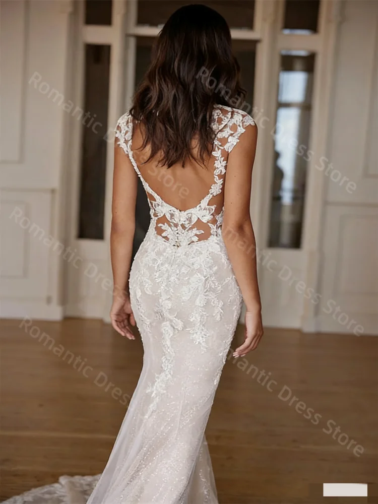 Romantische Meerjungfrau Maßgeschneiderte V-ausschnitt Ärmellose 2025, Spitze Hochzeit Kleid Braut Kleid Backless Für Frauen Vestido De Noiva