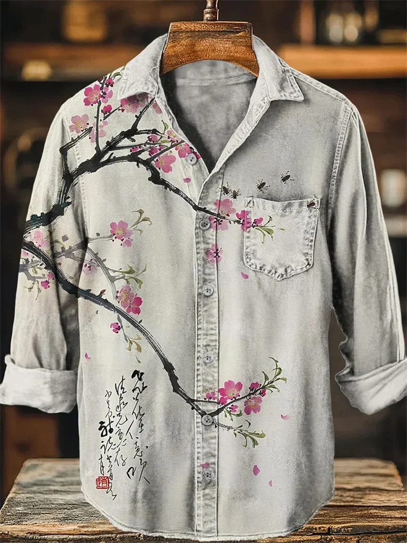 Men's Long Sleeve Linen Shirt HD 3D Animal Print Floral Pattern Casual Comfort Top
