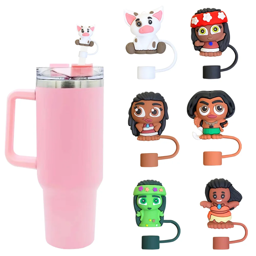 3D Moana Cartoon Silicone Straw Covers For Stanley Water Glass Bottle Drinking Dust Cap Straw Tip Cover Cup Accessories For 10mm