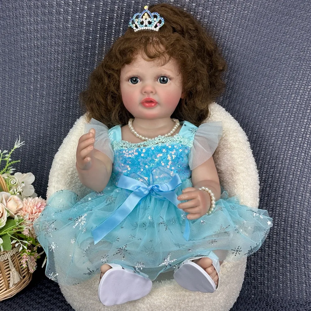 

22-дюймовая искусственная роспись кукла реборн, мягкая виниловая игрушка с высокой имитацией девушки, игрушка-компаньон со сменной одеждой W-2189