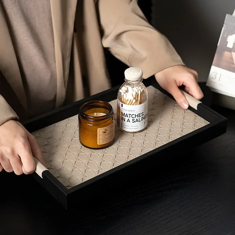【Premium】AhunderJiaz Light Luxury Rectangular Leather Storage Tray Entryway Dining Room Desktop Display Tray Home Decoration