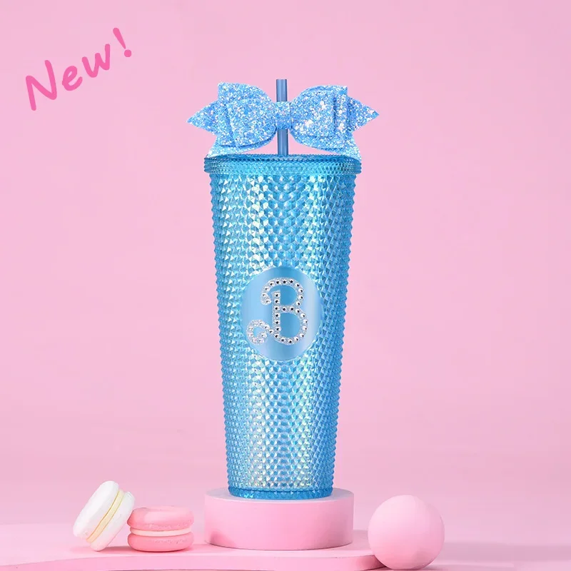 

Tie cup, durian cup，Double layer plastic straw cup 710ml large capacity straw cup with golden onion bow tie