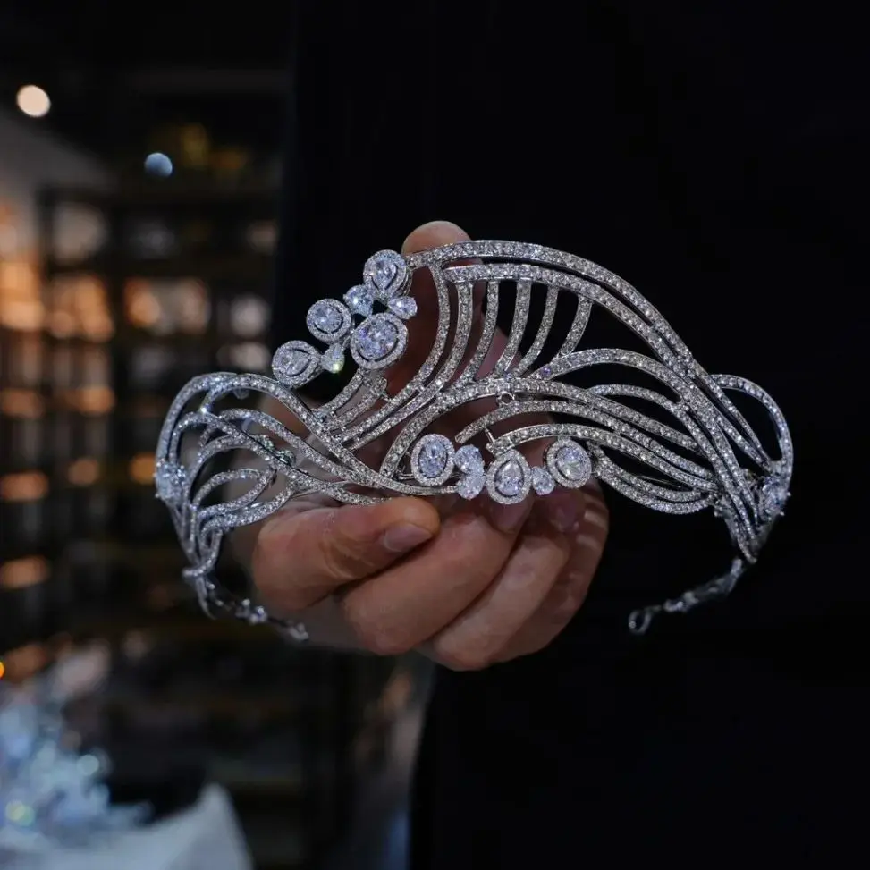 

Vintage Tassels Zircon Wedding Tiaras Crystal Bridal Headband Evening Leaves Design Bridal Hair Accessory for Brides