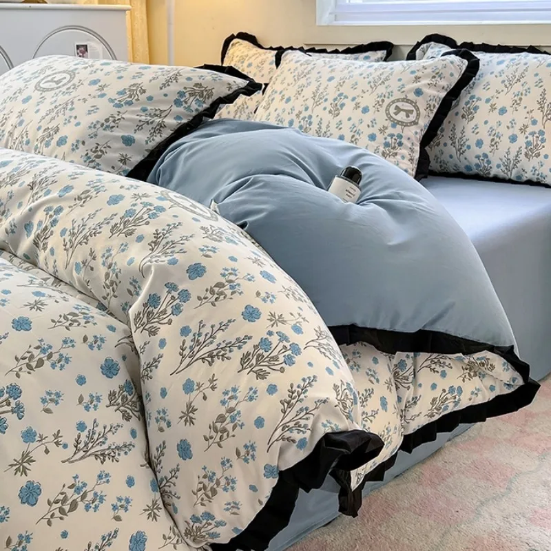 Aerobic print washable French style lace quilt cover single piece bedding, no pillowcase