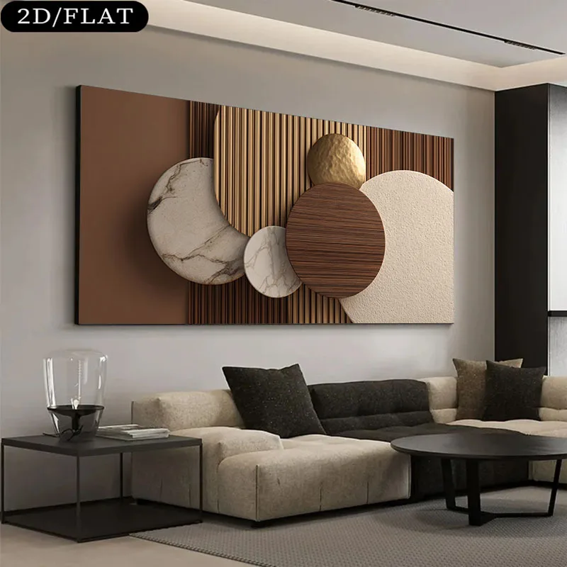 2D Flat Large Modern Abstract Frameless Canvas Wall Art - Neutral Large Rectangular Panel Suitable for Living Room, Office Decor