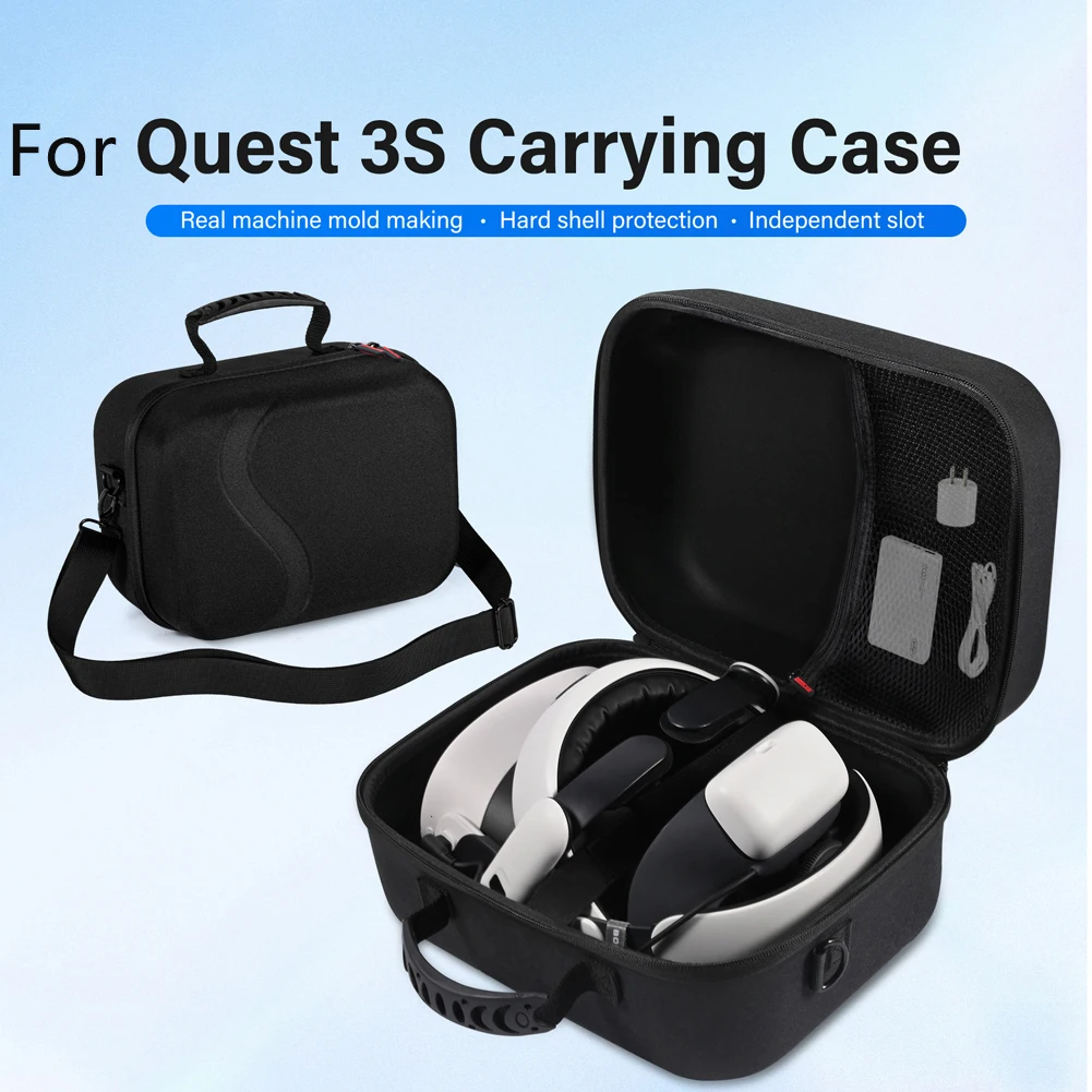 EVA Carry Bag For Meta Quest 3 Headset Controller Portable Travel Case Shockproof Gaming Headset Storage Bag with Shoulder Strap