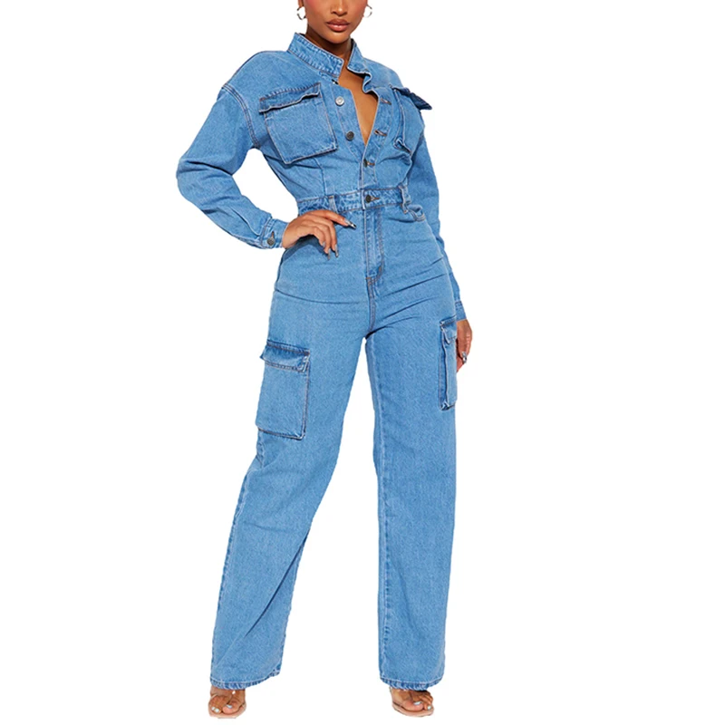 DEAT Women's Trendy Solid Color Single Breasted Jumpsuit Pants High Waist Pocket Casual Jumpsuits Female 2024 Winter New 33A2301