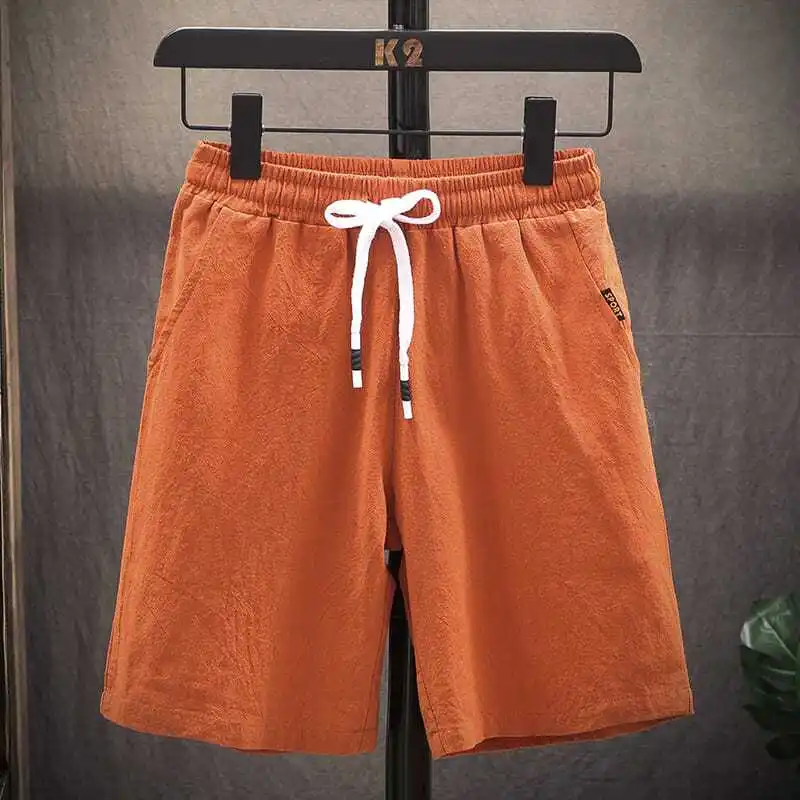 Casual Shorts Men\'s Summer New Elastic Waist Drawstring Solid Color Loose Thin Beach Sports Pants Vintage Fashion Men Clothing