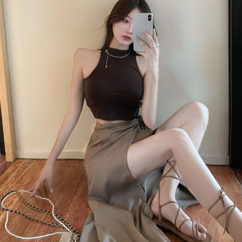 2 Pcs Sets Women Charming Temperament Sexy Summer Tanks Irregular Skirts Female Streetwear Korean Style Fashion Gentle Vintage