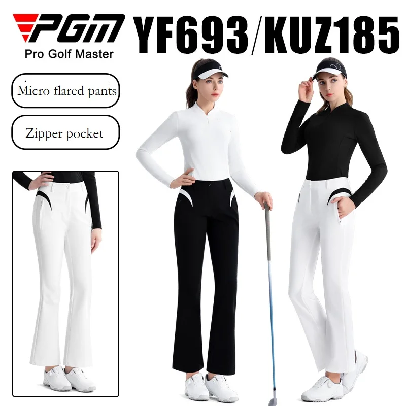 Pgm Golf Clothes Trousers Women High Waist Elastic Pants Autumn Spring Lady Casual Long Pants Leisure Flared Golf Sweatpants