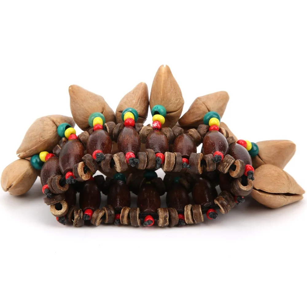 2PCS Rattle Design Nut Shell Handbell Nut Shell Colorful Handmade Percussion Instruments African Drum Bracelet For Relax