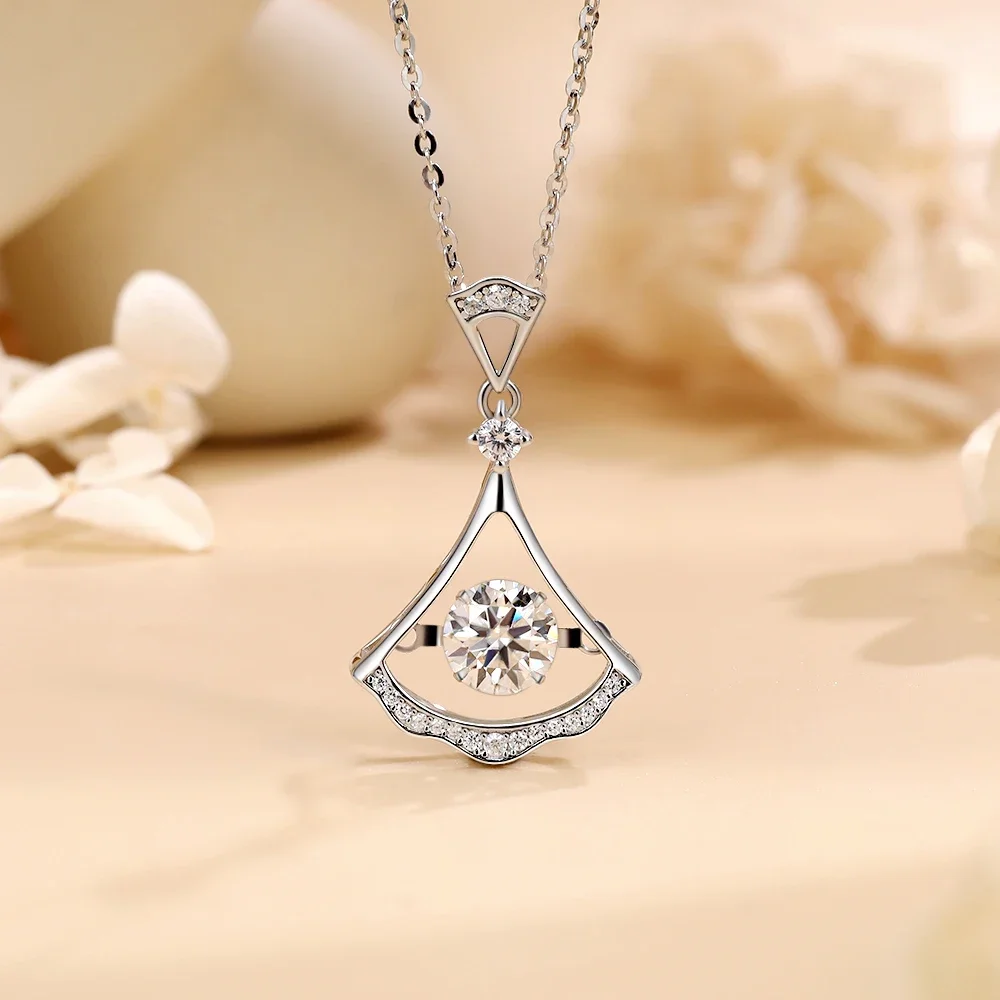

M-JAJA 1ct Moissanite Skirt Pendant Necklace for Women S925 Sterling Silver Diamond Choker Necklace 18K Gold Plated Fine Jewelry