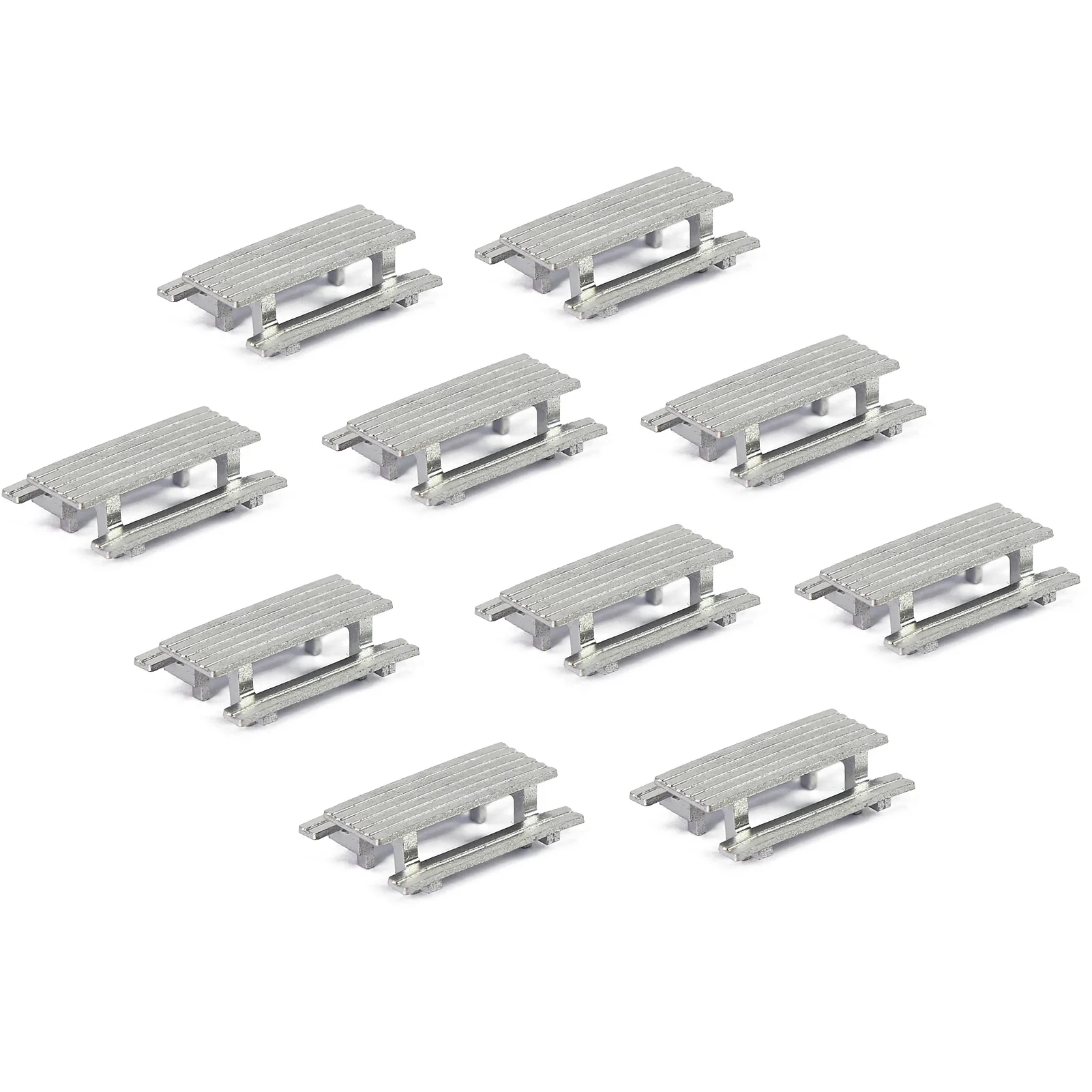 Evemodel 10pcs HO Scale 1/87 Garden Park Silver BBQ Picnic Table Bench Outdoor for Model Trains Landscape ZY44087Si