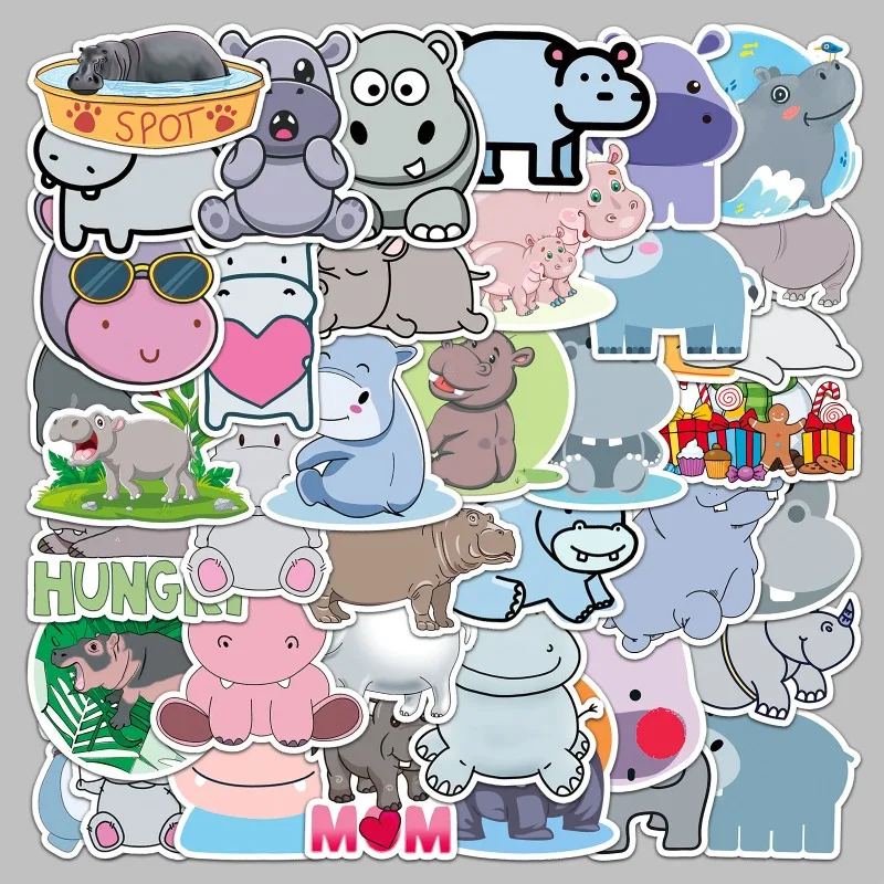 50 Stück Cartoon Persönlichkeit Nilpferd Kreative Graffiti Dekoration Aufkleber