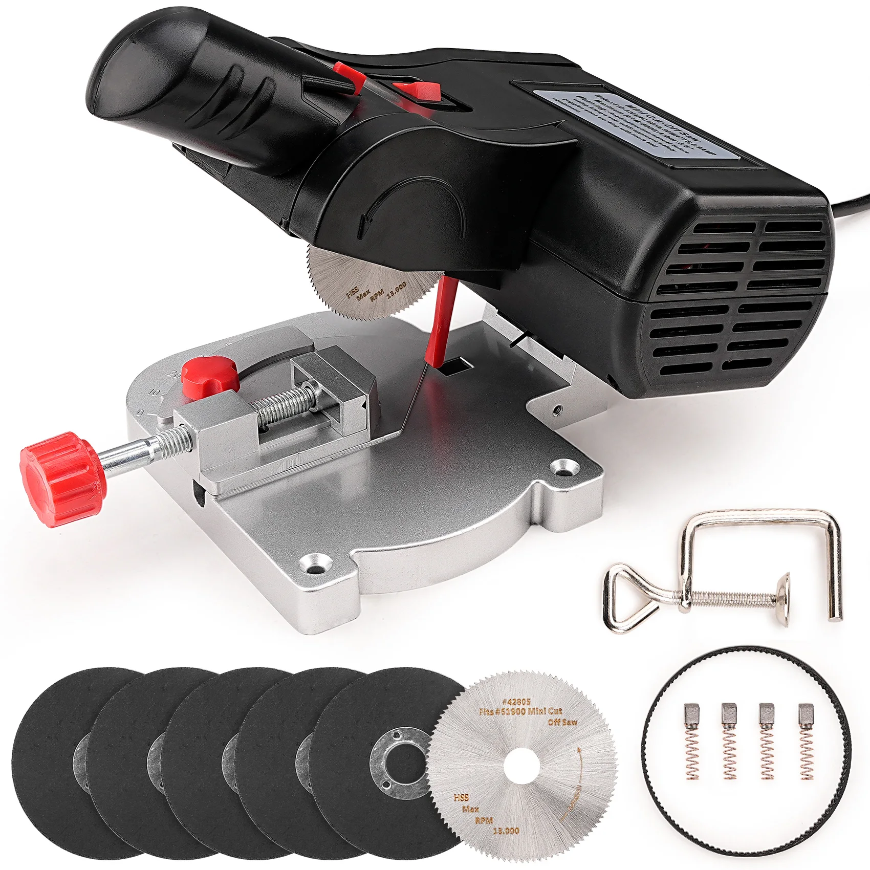 mini-scie-de-table-electrique-set-45-°-scie-a-decouper-reglable-pour-le-metal-le-bois-et-le-plastique-comprend-6-lames-de-coupe