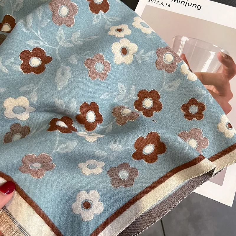 RIMAIRE المرأة المطبوعة تقليد الكشمير وشاح 195*65 سنتيمتر الشتاء موضة تنوعا الوجهين سميكة وشاح شال