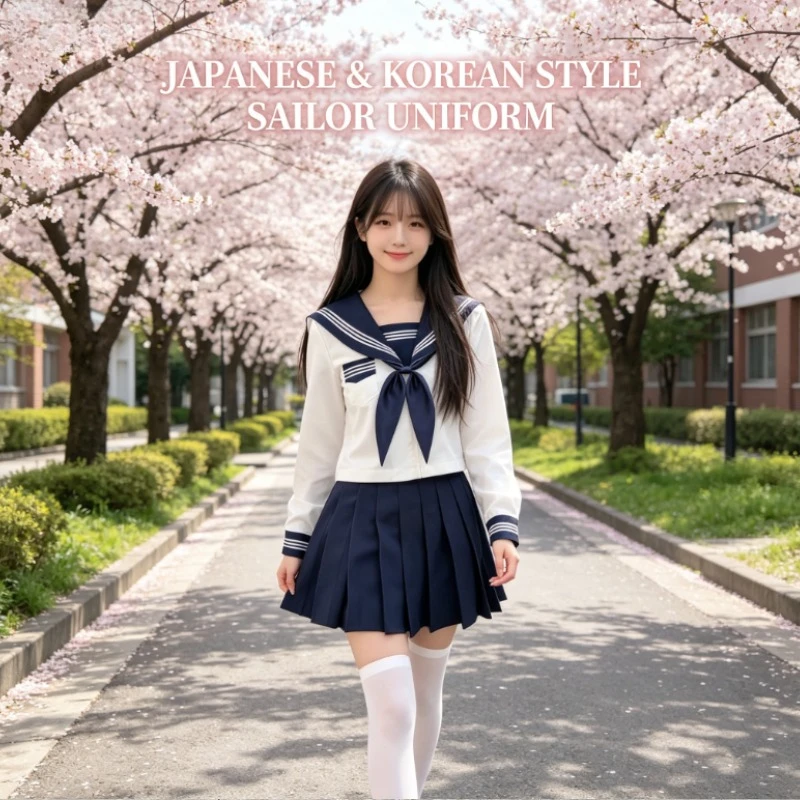 

Japanese Cyan JK Uniform Set, Basic White School-Feeling Outfit,Sanben College Style,Versatile Short Skirt for Daily Campus Wear