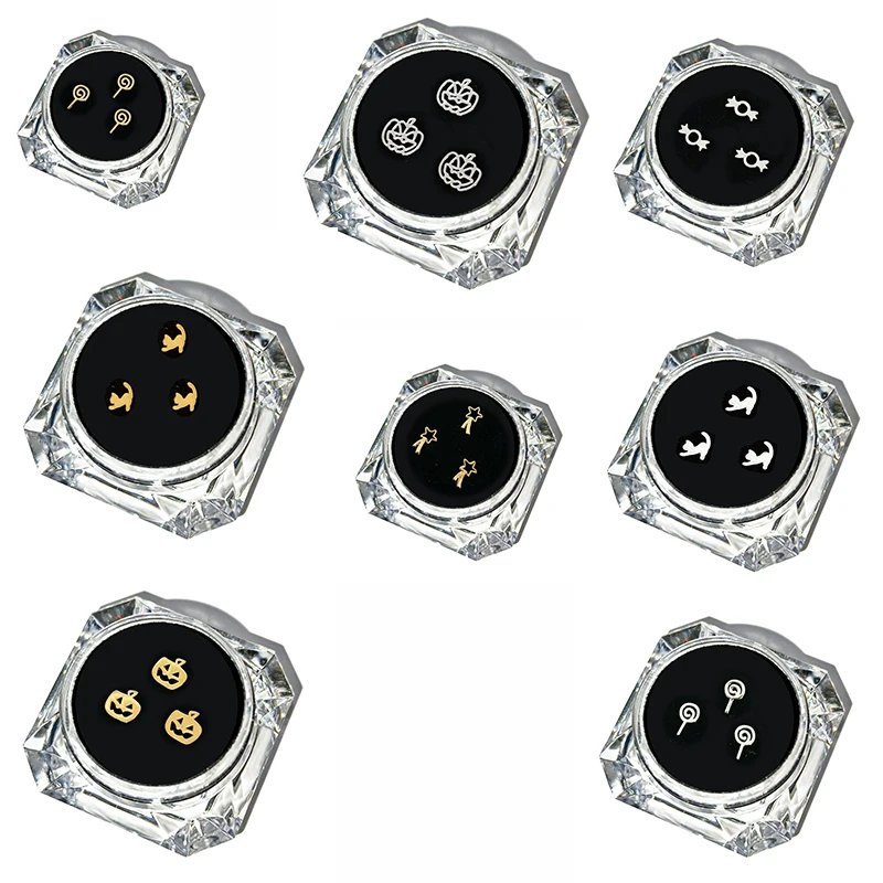 Halloween Alloy Tooth Gems Gold Silver Pumpkin Ghost Black Cat Witch Skull Dental Charms DIY Teeth Jewelry Ornament Decoration