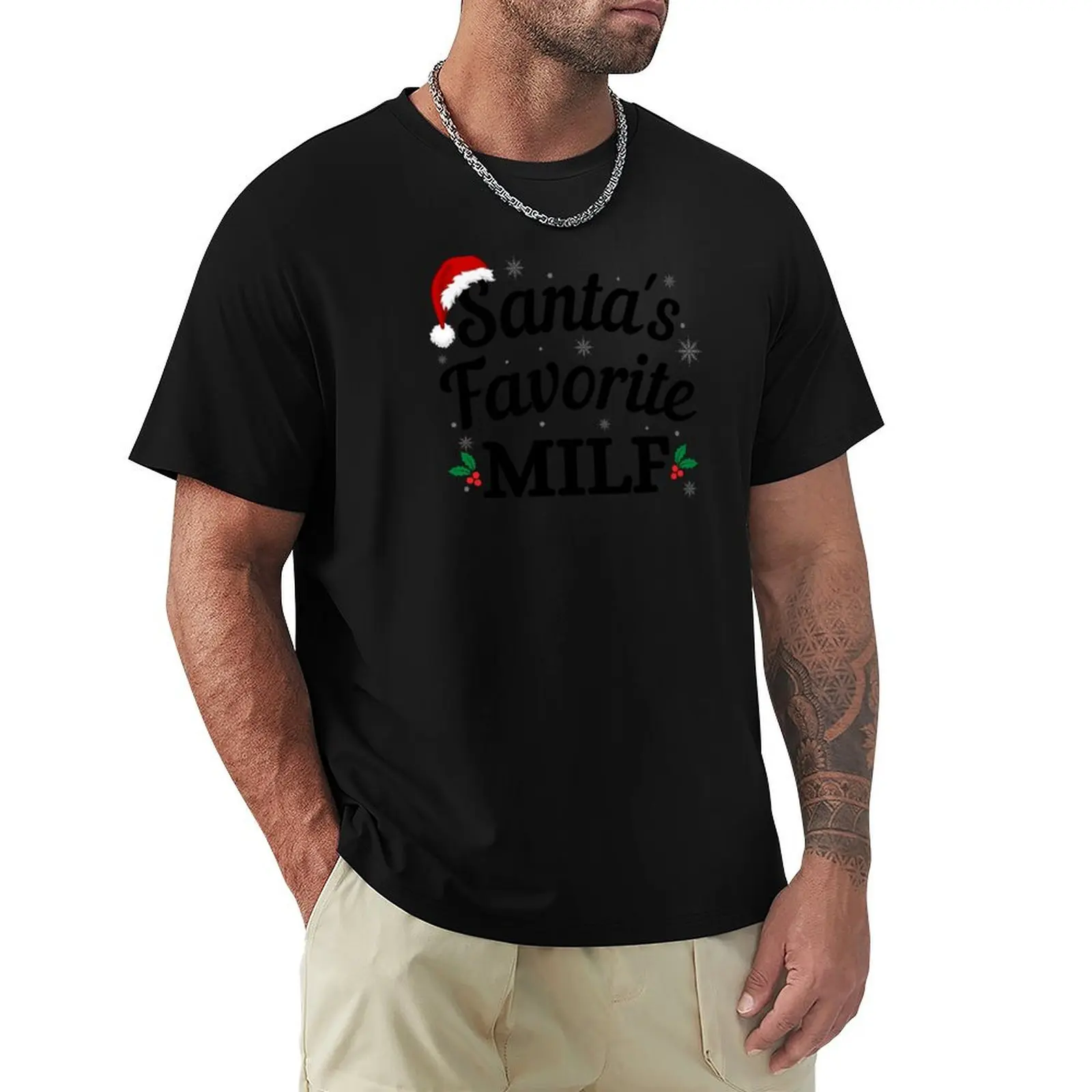 

Santas Favorite MILF (black text) - Funny Christmas - Gift for Hot Moms T-Shirt aesthetic clothes mens designer clothes