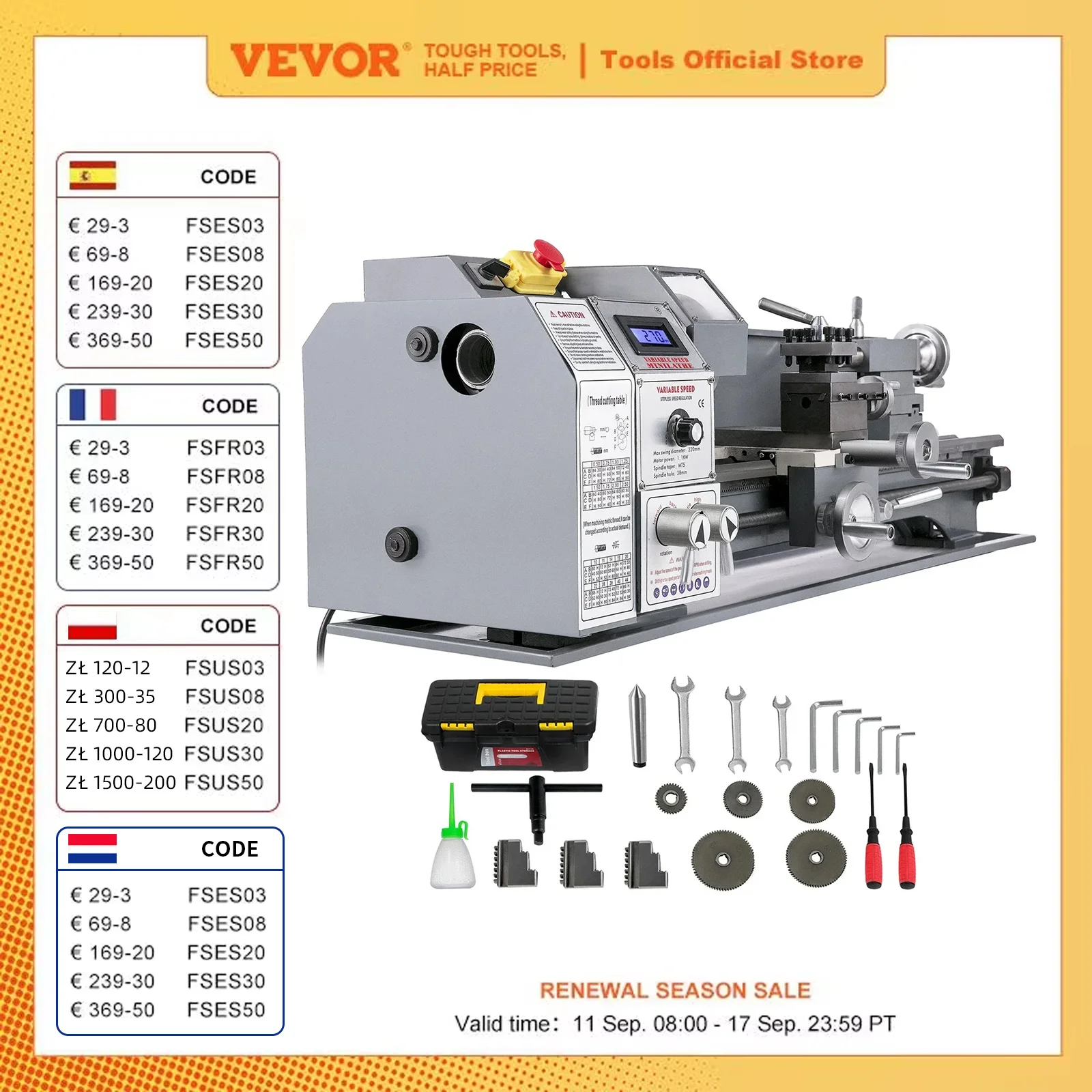 VEVOR Mini Metal Lathe Variable Speed Large Swing Range 220V 110V For Metalworking Turning Drilling Threading  Making Threads