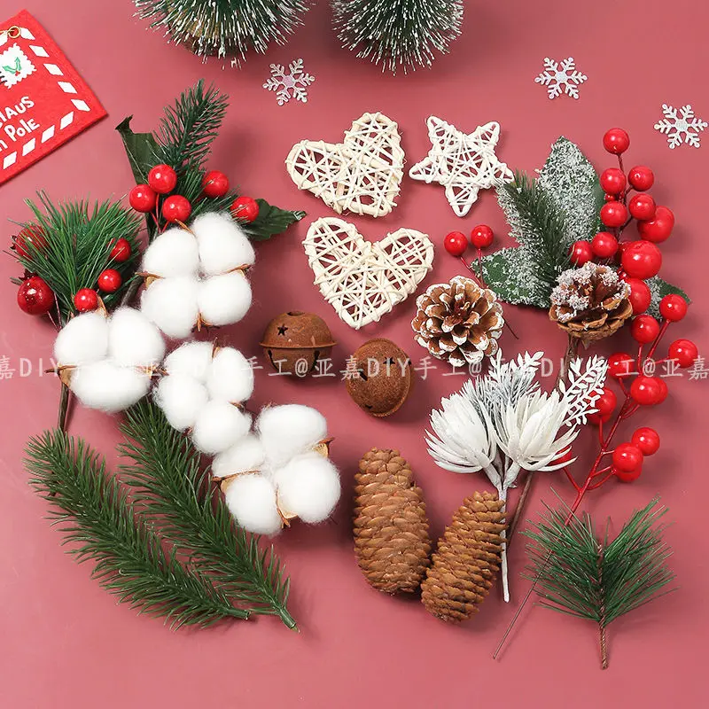 1 Set Christmas Decoration Material Pack Pinecone Tree Festival Room Pine Needles Decorations Micro-landscape Diy Photo Props