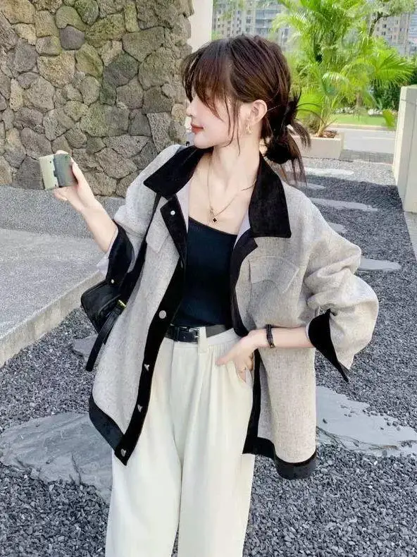 Plus size 300 pou faionable jaet outerwear feminino cor solta blo cardigan topo primavera outono versátil confortável