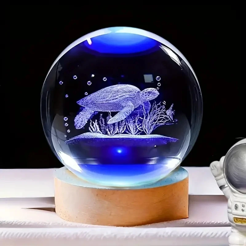 1 veilleuse boule de cristal tortue de mer profonde-éclairage enchanteresse, le charme de la tortue de l'océan dans la veilleuse boule de cristal,