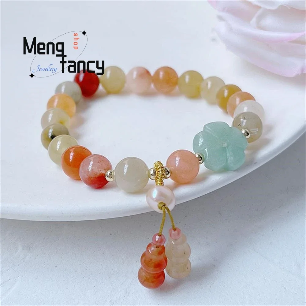 

New Natural Gold Silk Jade Bracelet Female Retro Chinese Wind Flower Gourd Dribbling Hand String Exquisite Fashion Fine Jewelry