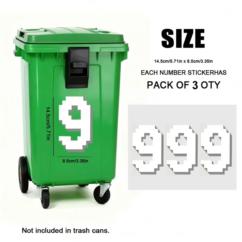 3PCS/Sheet Pixel-style Trash Can Digital Stickers Waterproof for House Number Dumpster Garage Office Parking Logo Vinyl Decals