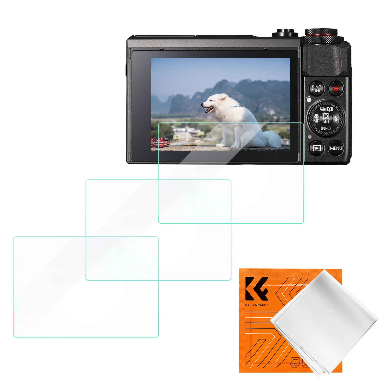 K&F CONCEPT 3 stuks Screenprotector voor Canon R50/R8/R100/R10/G7X II/G7X III/SX740, Ultra Helder Gehard Glas met Reinigingsdoek