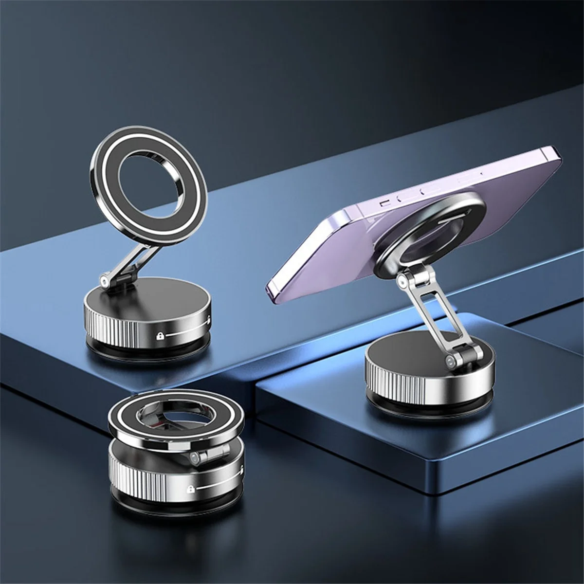 Top! Autohouder Vacuüm magnetische houder Opvouwbare sterke zuigstandaard met metalen scharnieren voor mobiele telefoon Zilver