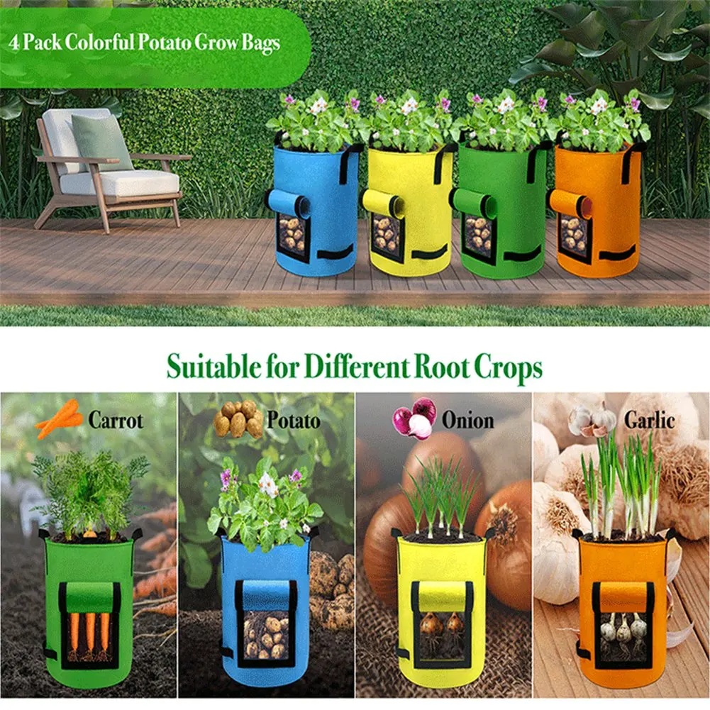 

AD30-4 Pack Сумка для выращивания картофеля с клапаном Горшки для цветов с ручками для картофеля и помидоров 15 галлонов