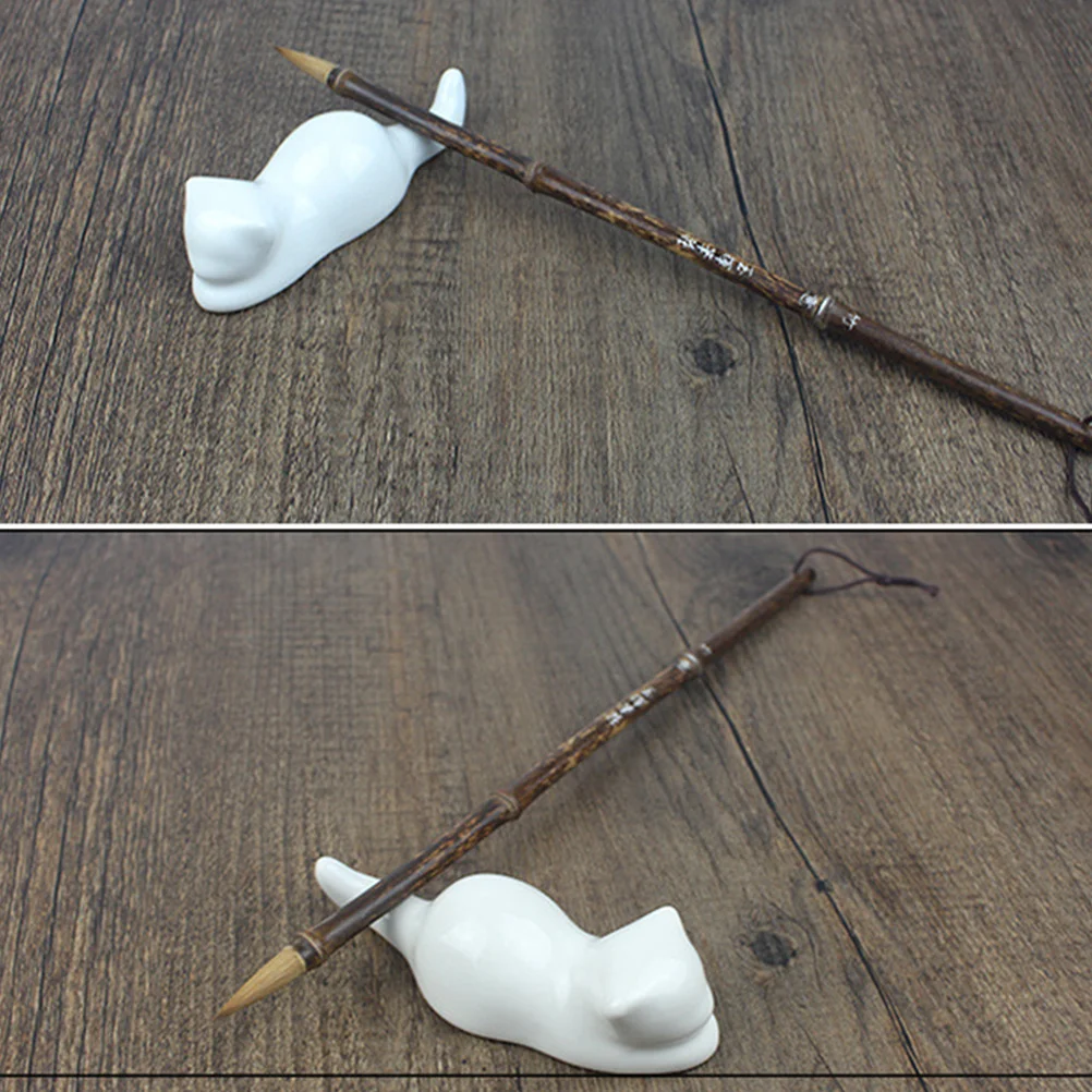 

2Pcs Ceramic Cat Pen Shelf Glossy Surface Pen Brush Chopsticks Rest Portable Lightweight Home Decor Paperweight Stationery