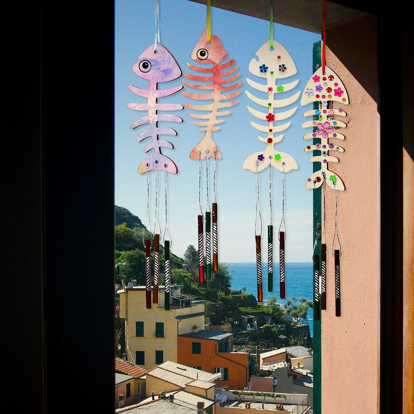 

1Set Handmade Fish Wind Chime Kit DIY Wooden Wind Chime Hanging Ornament for Indoor Outdoor Home Garden Decoration