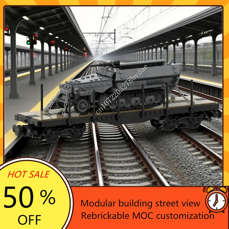 717PCS Railway Train Series MOC WW2 Stake Wagon Transport Train Model Custom Puzzles DIY Creative Collection Toys Birthday Gift