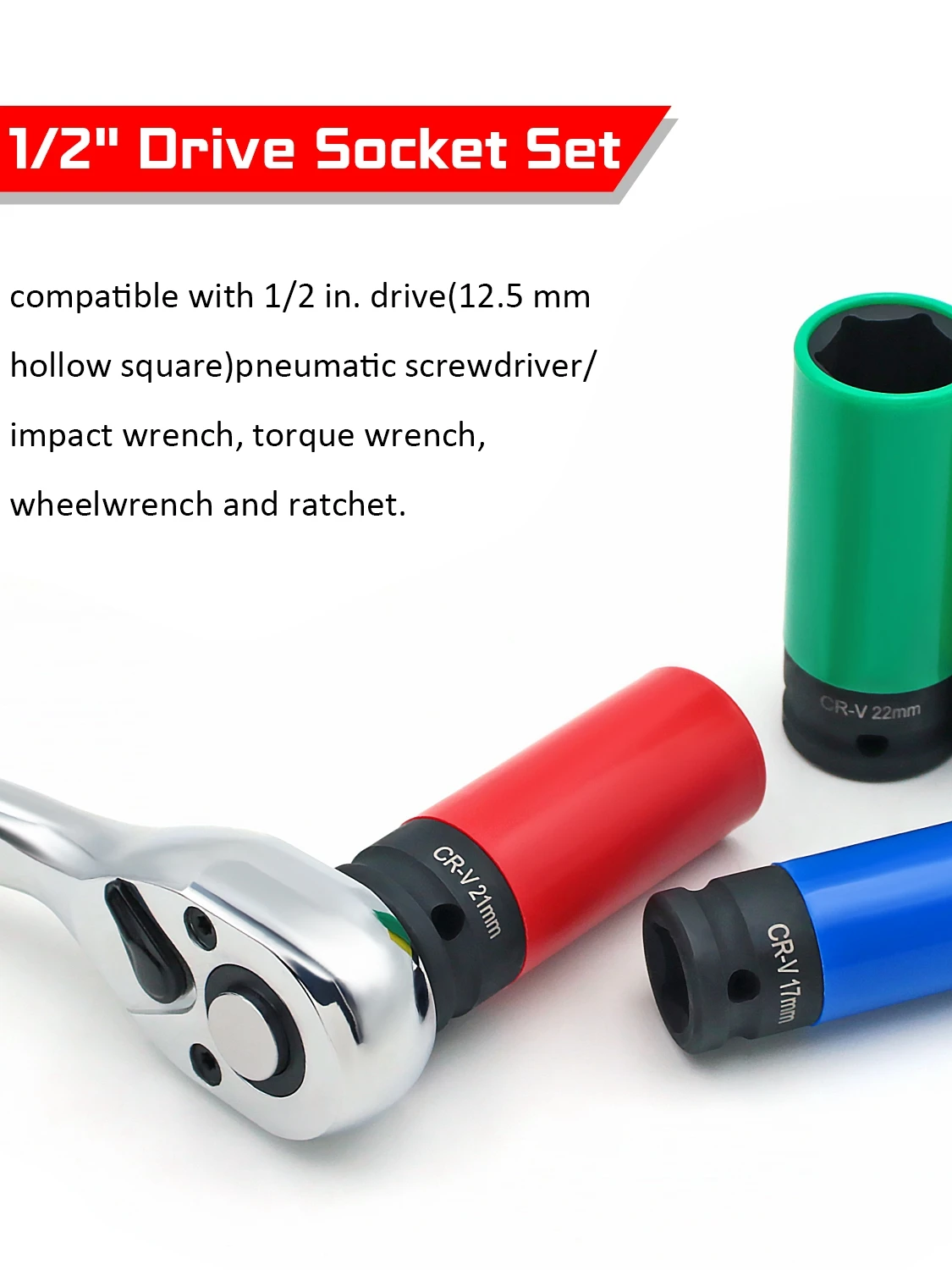 1/2 Zoll Antriebsrad-Schutzschlagschlüssel, Dünnwandiger Tiefer Schlagschlüsselsatz mit Kunststoffhülse für Radmuttern 17mm, 19mm, 21mm, 22mm – Detail 3