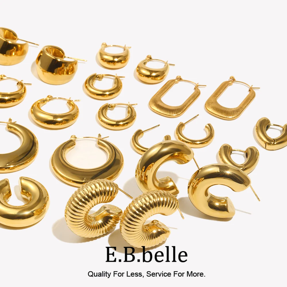 E.B.belle Dream Waterproof Anti-allergenic 18K Gold Plated Stainless Steel Hoop Earrings For Women Oversize Small Loop Earring