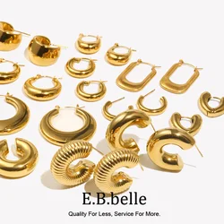 E.B.belle Dream Waterproof Anti-allergenic 18K Gold Plated Stainless Steel Hoop Earrings For Women Oversize Small Loop Earring