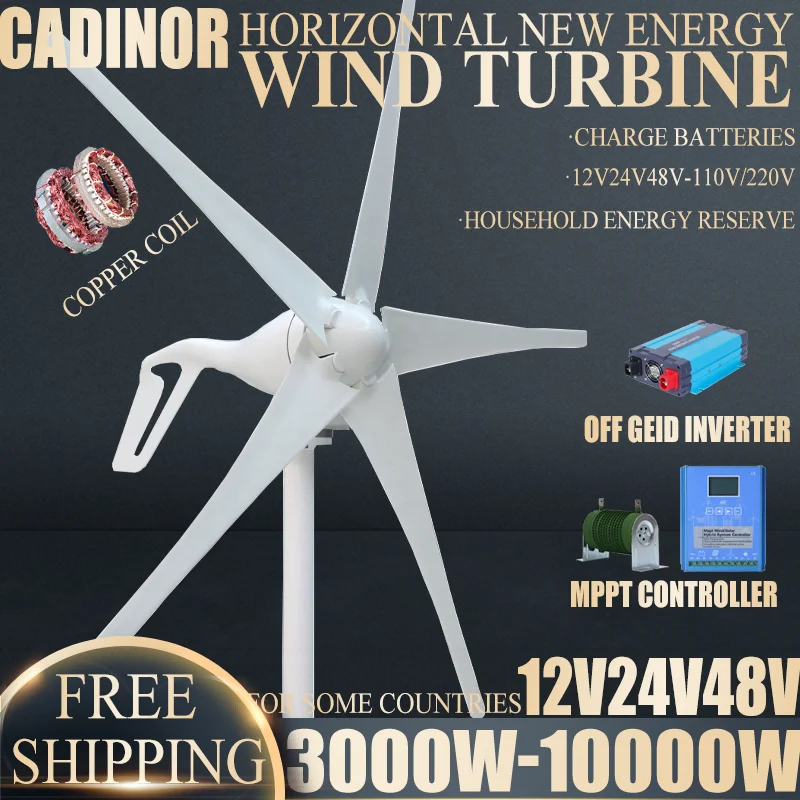 3000W-10000W Home Farm Small Wind Power Turbine 12V 24V 48V Wind Energy Generator Windmill With MPPT Charge Controller Regulator