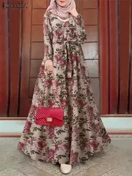 ZANZEA-vestido maxi estampado boêmio para mulheres, vestido de manga comprida, hijab muçulmano, vestido longo, Dubai, Turquia, Abaya, vintage