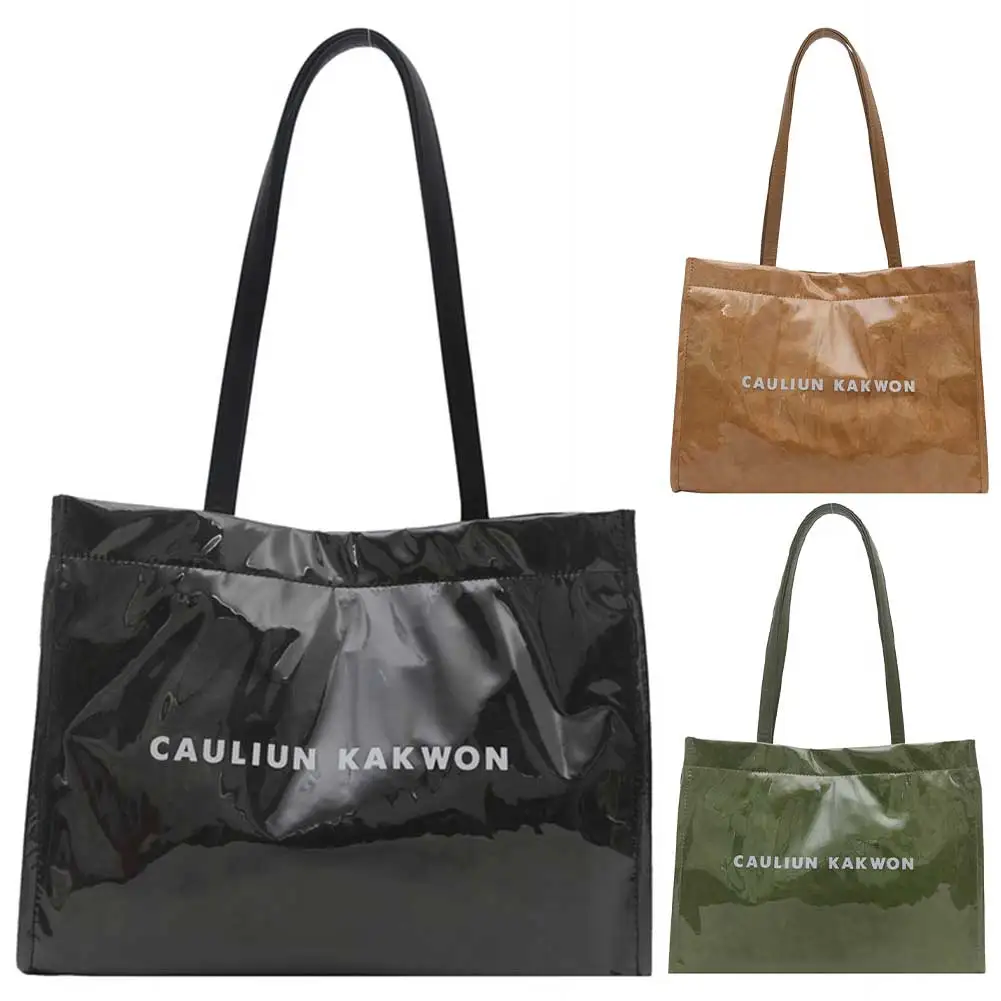 

Women Fashion Shoulder Bag Large Capacity Simple Carrying Bag Letters Print Trendy Tote Handbag Solid Color Daily Work Bag