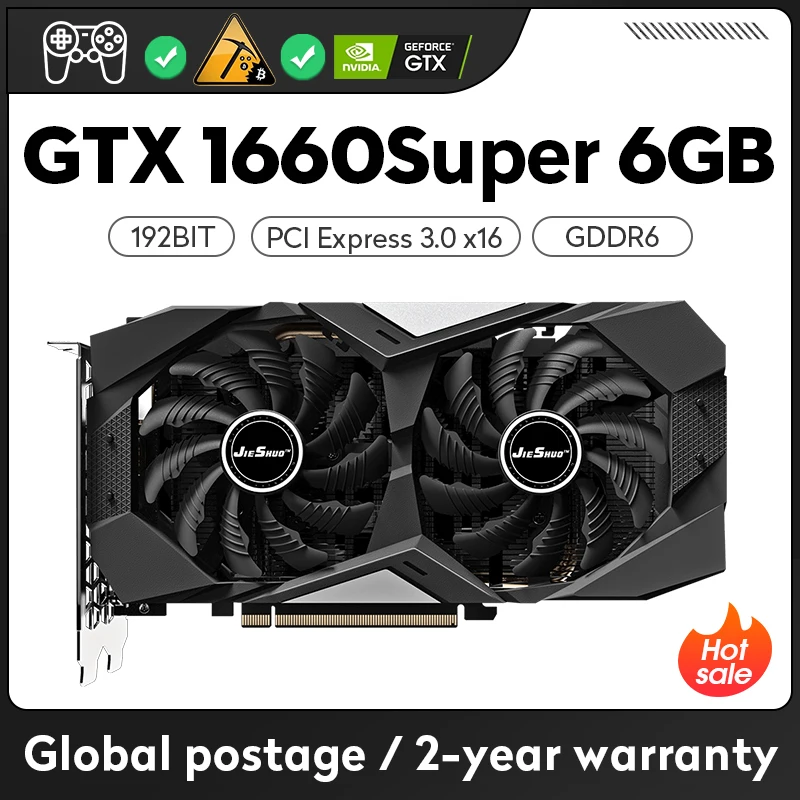 JIESHUO NVIDIA GTX 1660 Super 6GB gaming graphics card DDGR6 192BIT GPU gtx 1660super 6g supports computer desktop video office