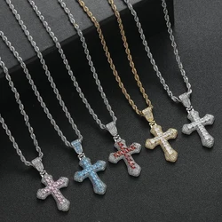 2025 Pink Red White Purple Blue 5 Color Cute Mini Small Colorful CZ Cross Pendant Necklace Hip Hop Men Women Fashion Jewelry