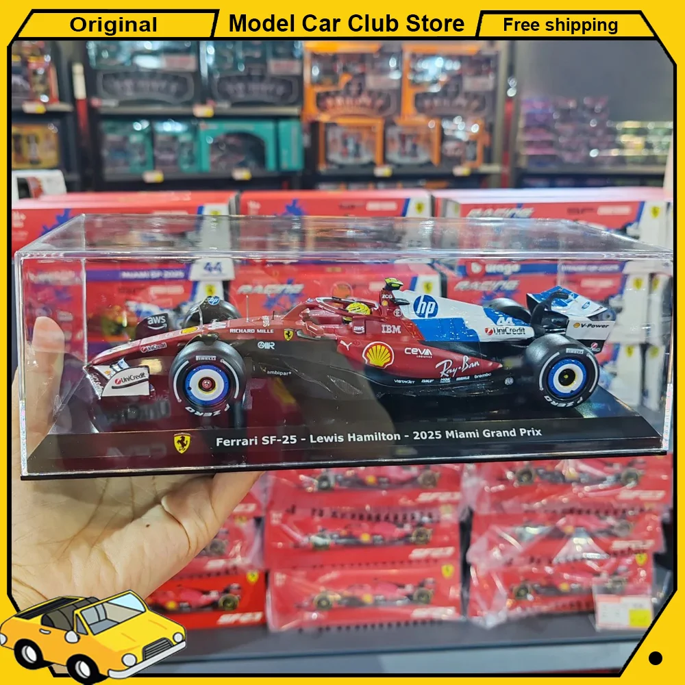 Bburago 1:24 Ferrari SF-25 44 #   Modelo de Auto de Carreras de Fórmula 1 de Lewis Hamilton del Gran Premio de Miami 2025, de Aleación Fundida a Presión, para Colección, Juguete, Regalo