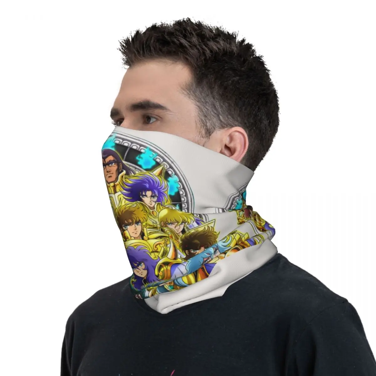 커스텀 세인트 세이야 별자리 기사단 만화 반다나 넥 게이터 자외선 차단 페이스 스카프 커버 여성 남성 헤드밴드 튜브