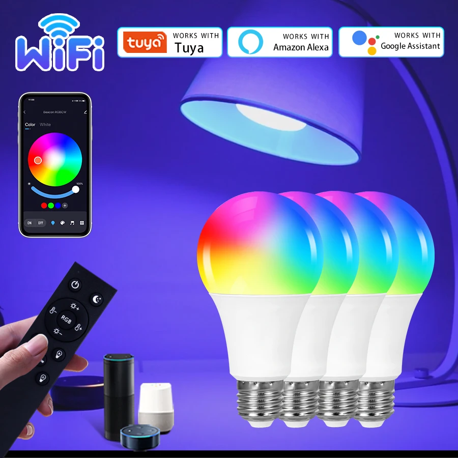 Wifi Led Light Bulbs E27 E26 110V 220V Tuya Smart Life Alexa Google Assistant RGB Lamp Ampoules 10W RF 2.4G Remote Group Control